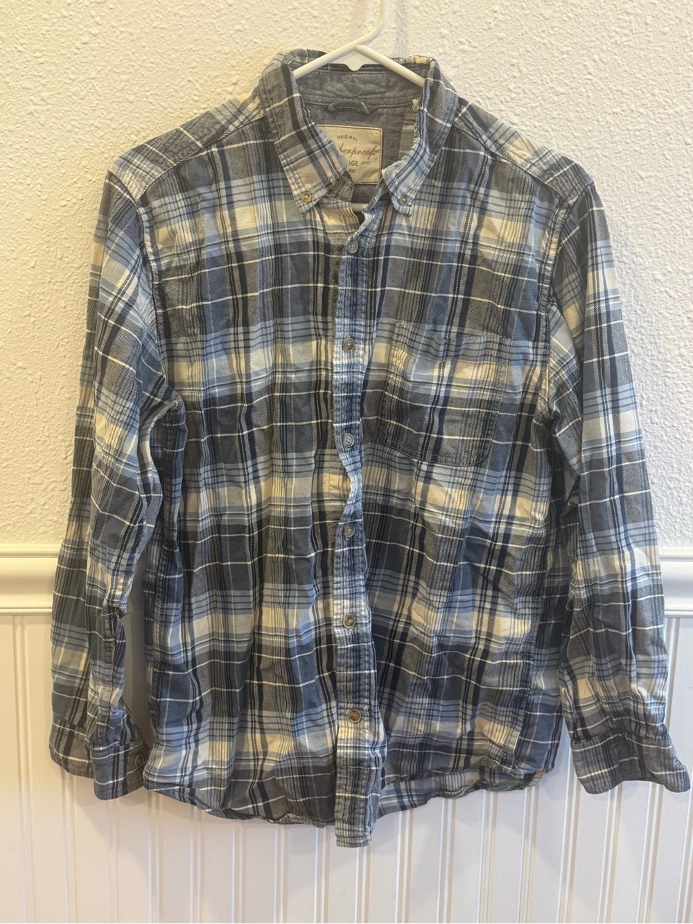 Men's Blue and White Plaid Button-Down Shirt | 100% Cotton